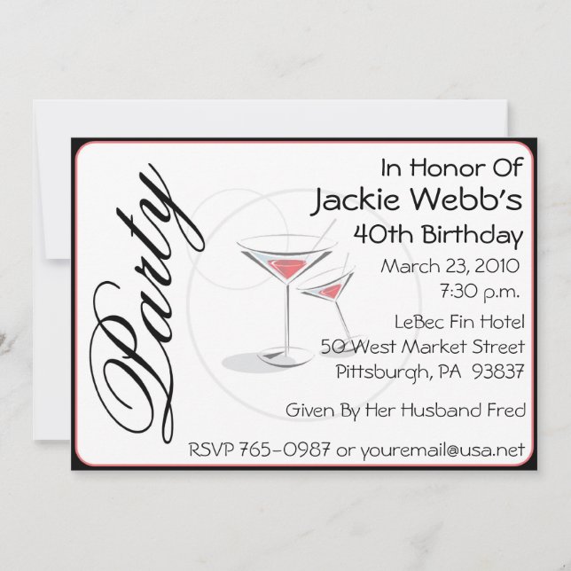 Personalized 40th Birthday Party Invitation (Front)