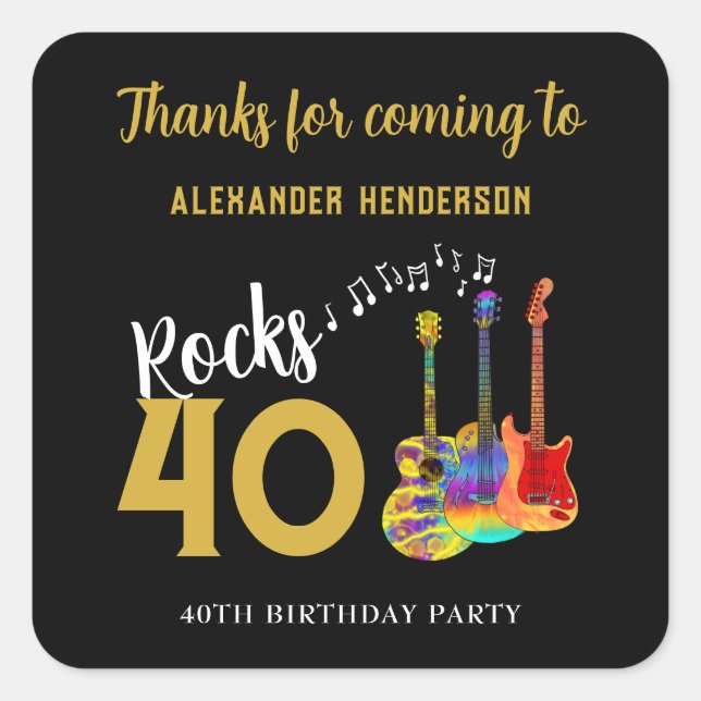 Personalized 40th Birthday Party Thank You Square Sticker (Front)