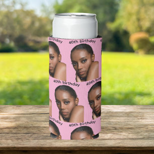 Personalized 40th birthday photo seltzer can cooler