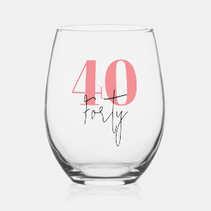 Personalized 40th Birthday Stemless Wine Glass