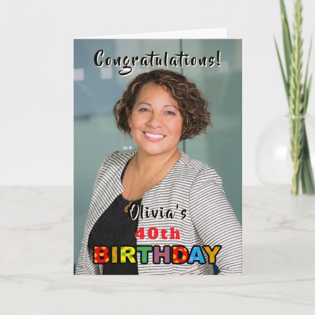Personalized 40th Birthday with Photo Card (Front)