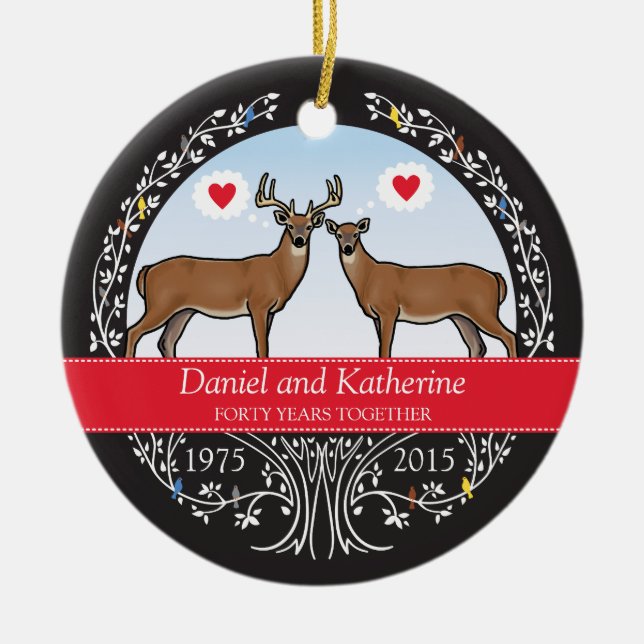 Personalized 40th Wedding Anniversary, Buck & Doe Ceramic Ornament (Front)