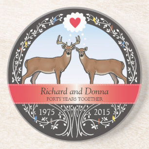 Personalized 40th Wedding Anniversary, Buck & Doe Coaster
