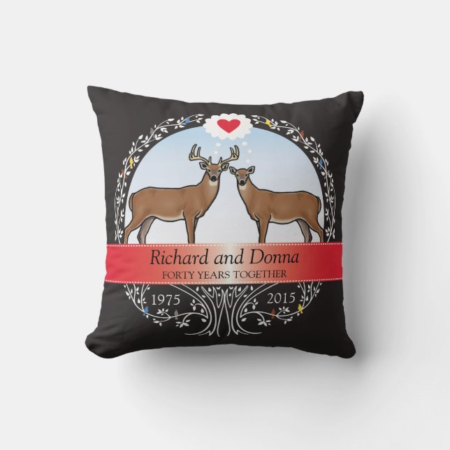 Personalized 40th Wedding Anniversary, Buck & Doe Throw Pillow (Front)