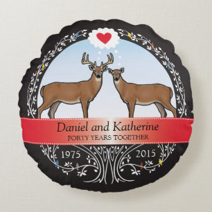 Personalized 40th Wedding Anniversary, Deer Round Pillow