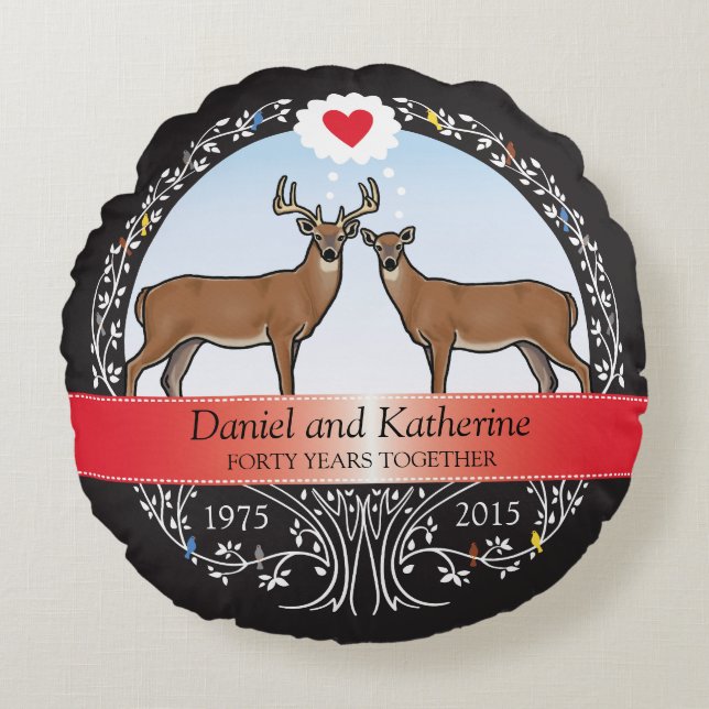 Personalized 40th Wedding Anniversary, Deer Round Pillow (Front)