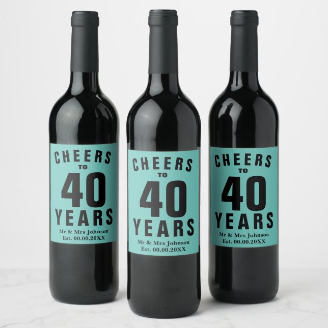 Personalized 40th wedding anniversary elegant wine wine label (Bottles)
