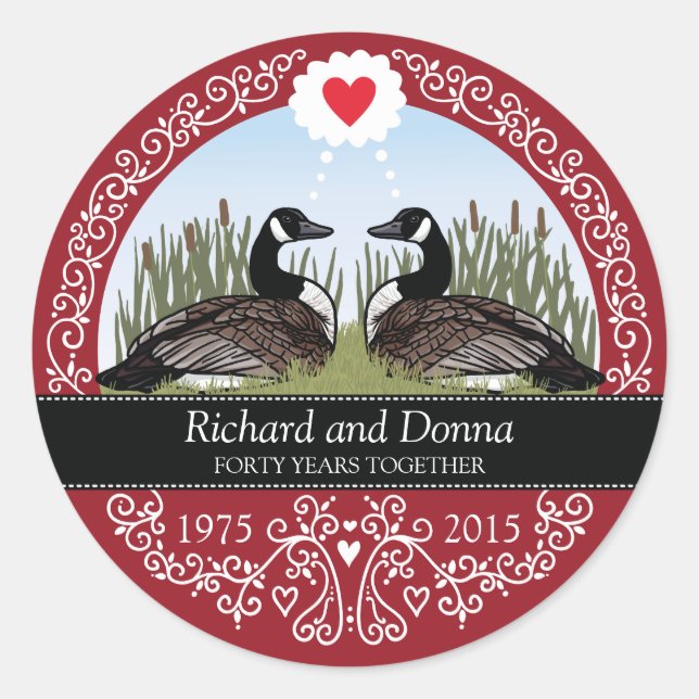 Personalized 40th Wedding Anniversary, Geese Classic Round Sticker (Front)