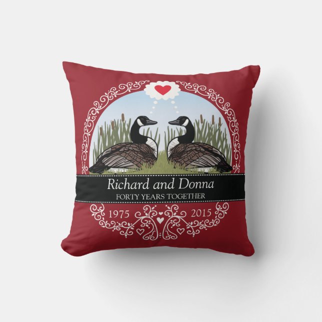 Personalized 40th Wedding Anniversary, Geese Throw Pillow (Front)