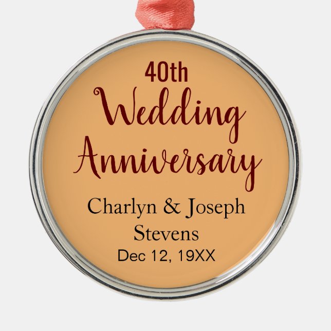 Personalized 40th Wedding Anniversary Metal Ornament (Front)