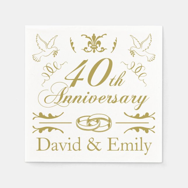 Personalized 40th Wedding Anniversary Napkin (Front)