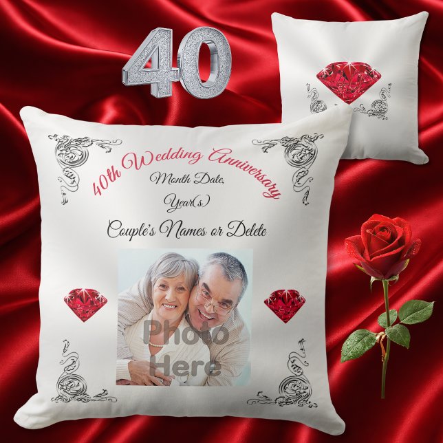 Personalized 40th Wedding Anniversary Present Throw Pillow (Personalized 40th wedding anniversary gifts for parents, wife, friends or family. 40th pillow.)