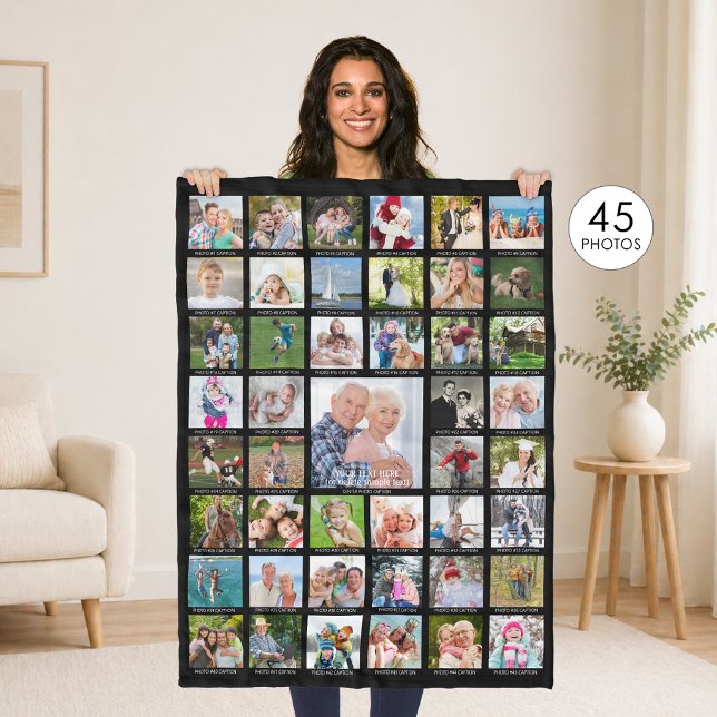Personalized 45 Photo Collage Captions Your Colour Fleece Blanket (Creator Uploaded)
