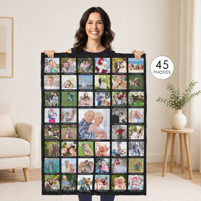 Personalized 45 Photo Collage Captions Your Colour Fleece Blanket (Creator Uploaded)