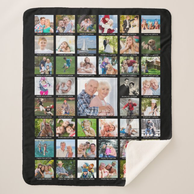 Personalized 45 Photo Collage Captions Your Colour Sherpa Blanket (Front)