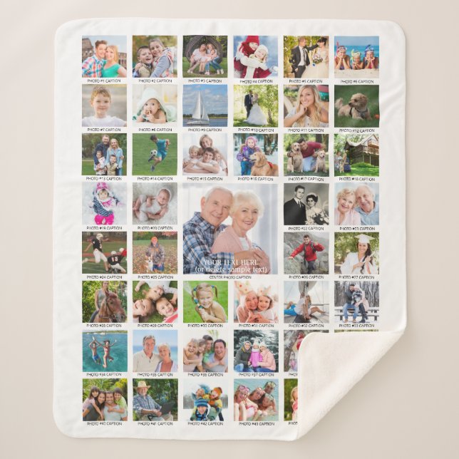 Personalized 45 Photo Collage Captions Your Colour Sherpa Blanket (Front)