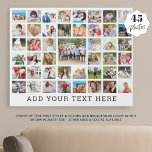 Personalized 45 Photo Collage Custom Colour Faux Canvas Print<br><div class="desc">Create a photo memories 20x16" display on a faux canvas print in your choice of colours utilizing this easy-to-upload photo collage grid template with 45 pictures to commemorate a special event or milestone or for a meaningful photo keepsake gift personalized with your custom text, title or message (shown with grey...</div>