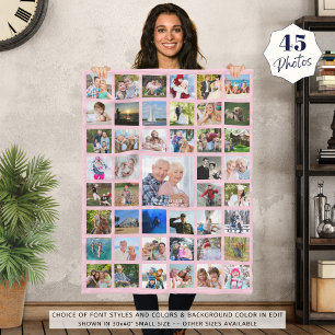 Personalized 45 Photo Collage Pink or Your Colour Fleece Blanket