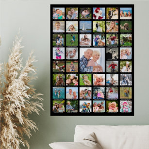 Personalized 45 Photo Collage with Captions Black Poster