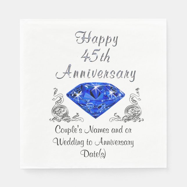 Personalized 45th Anniversary Napkins, Sapphire Napkin (Front)