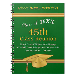 Personalized, 45th Class Reunion Gifts, Green Gold Notebook