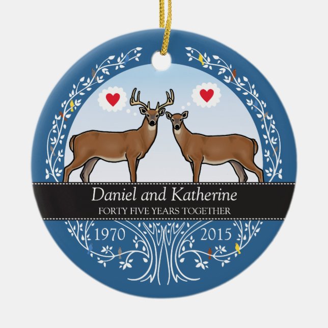Personalized 45th Wedding Anniversary, Buck & Doe Ceramic Ornament (Front)