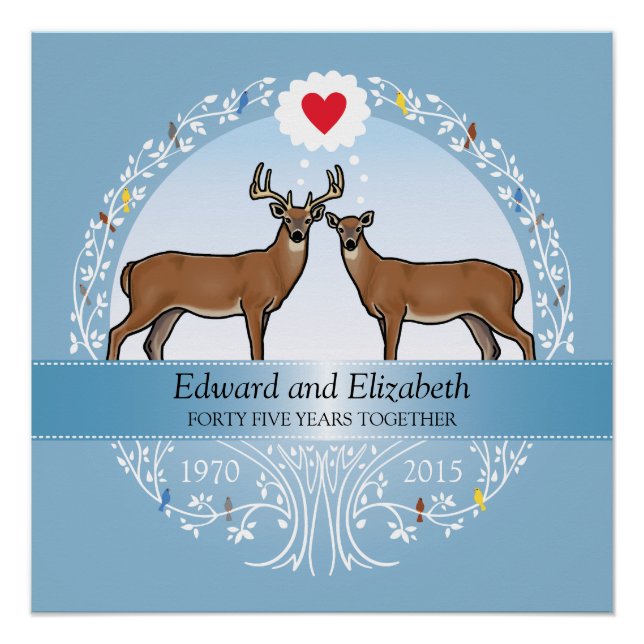 Personalized 45th Wedding Anniversary, Buck & Doe Poster (Front)