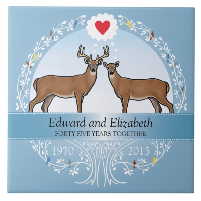 Personalized 45th Wedding Anniversary, Buck & Doe Tile (Front)