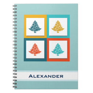 Personalized 4 Christmas Trees Retro Design Notebook
