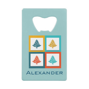 Personalized 4 Christmas Trees Retro Design Wallet Bottle Opener