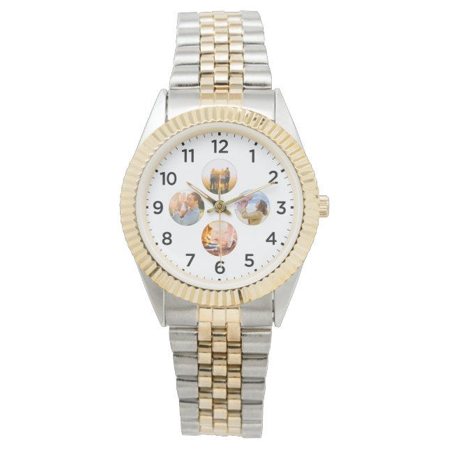 Personalized 4 Circle Photo Inlay Gold Watch (Front)
