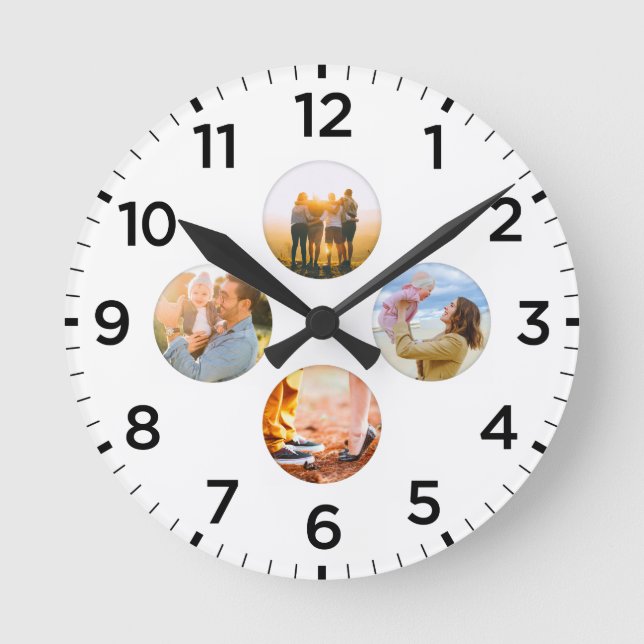 Personalized 4 Circle Photo Shadow Inlay Round Clock (Front)