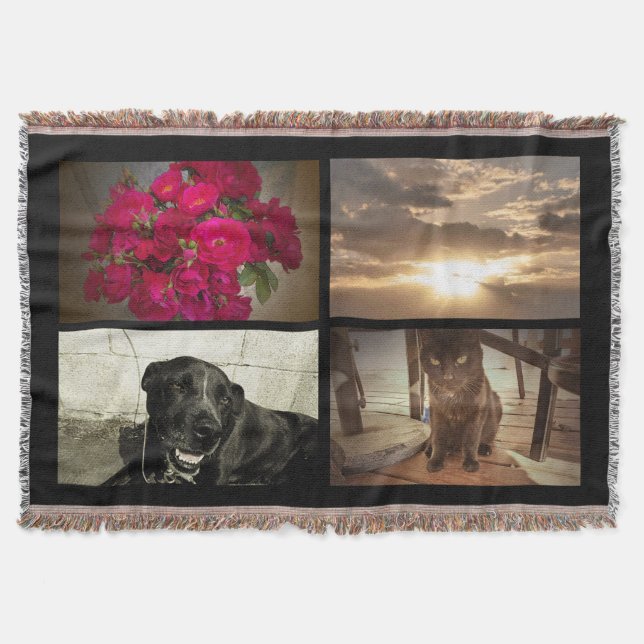 Personalized 4 Colour Photo Mosaic Picture Collage Throw Blanket (Front)