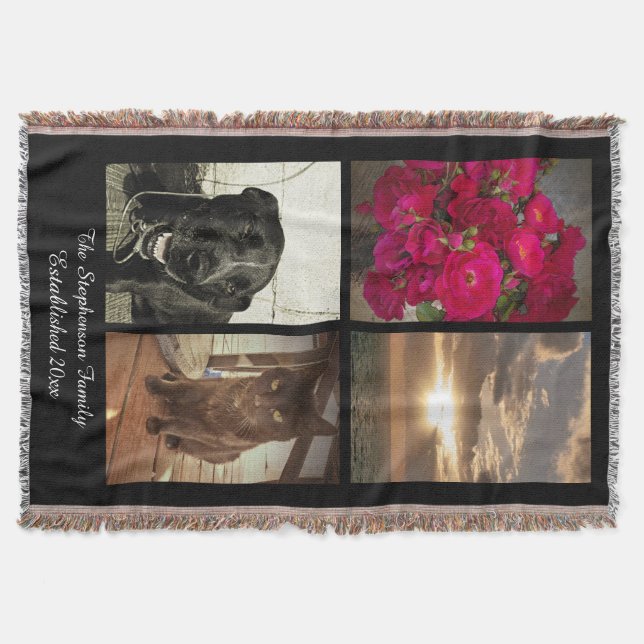 Personalized 4 Colour Photo Vertica Picture Throw Blanket (Front)
