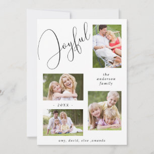 Personalized 4 Photo Chic Script Joyful Black Holiday Card
