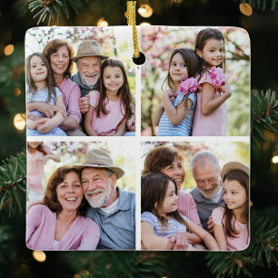 Personalized 4 Photo Collage Christmas Ceramic Ornament