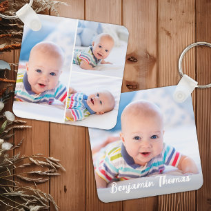 Personalized 4 Photo Collage Custom Modern Baby  Keychain