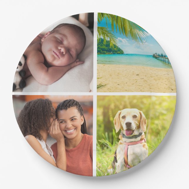 Personalized 4 Photo Collage Custom Paper Plate (Front)