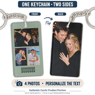 Personalized 4 Photo Collage Custom Word Sage Gn Keychain