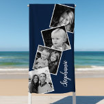 Personalized 4 Photo Collage Film Strip Navy Blue Beach Towel<br><div class="desc">Personalized 4 Photo Collage Film Strip Navy Blue Beach Towel. Personalize this custom design with 4 family photos and your name, </div>