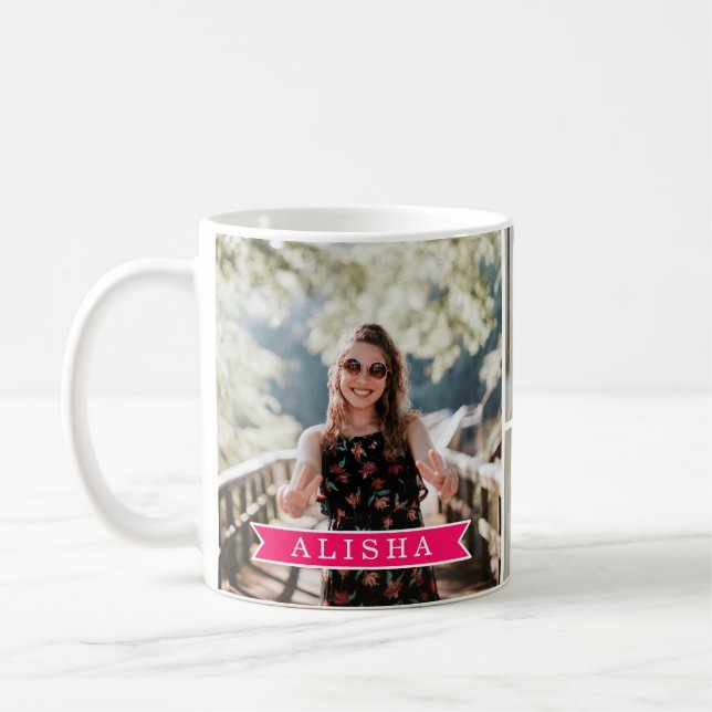 Personalized 4 Photo Collage Girls Name Coffee Mug (Left)