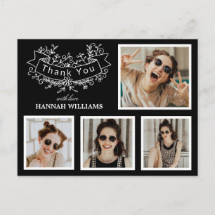 Personalized 4 Photo Collage Graduation Thank You Postcard