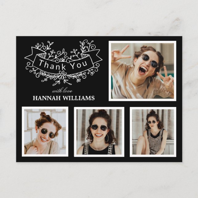 Personalized 4 Photo Collage Graduation Thank You Postcard (Front)