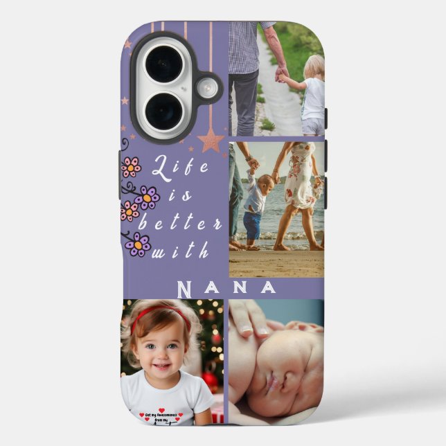 Personalized 4 Photo Collage Life is better Nana Case-Mate iPhone Case (Back)