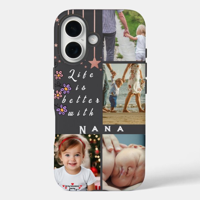 Personalized 4 Photo Collage Life is better Nana Case-Mate iPhone Case (Back)