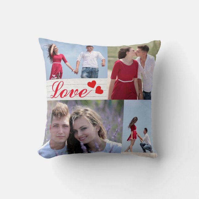 Personalized 4 Photo Collage Love Throw Pillow (Front)