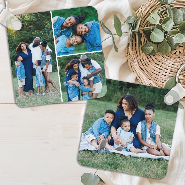 Personalized 4 Photo Collage Modern Simple Family Keychain (Creator Uploaded)