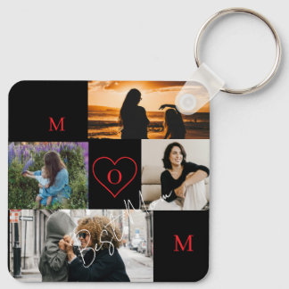 Personalized 4-Photo Collage Mom Monogram Keychain