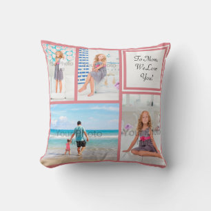 Personalized 4 Photo Collage Pink Mom/Love Throw Pillow