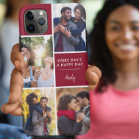 Personalized 4 Photo Collage Positive Quote Maroon